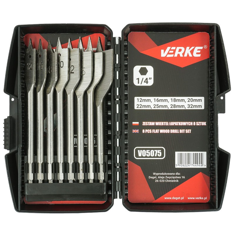 ZESTAW WIERTEŁ ŁOPATKOWYCH 8 SZT 12-32 MM 8SZT. VERKE